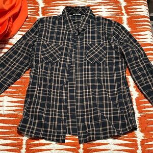 Travis Mathew Navy and Beige Plaid Shirt